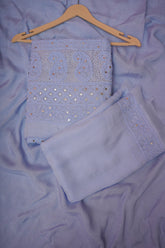 Powder Blue Unstitched Chikankari Suit Set with Dupatta-Viscose Georgette